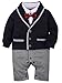 ZOEREA Baby Boys Romper Suits Bow Tie Baptism Wedding Tuxedo Jumpsuit Cotton,Label 70/Age 6-9 Months,Navy