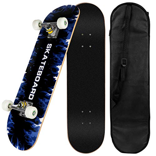 E EVERKING Skateboard 7 Layers Decks 31"x8" Pro Complete Skate Board Maple Wood Longboards for Teens Adults Beginners Girls Boys Kids
