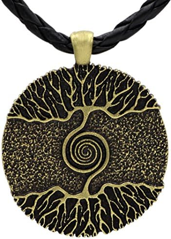 Viking Medieval Tree OF Life Norse Odin Wolf Pendant Necklace Antique Bronze Leather Scandinavian Knot Raven Mjolnir Ladies Men Norse Celtic Nordic Rune Talisman Saxon