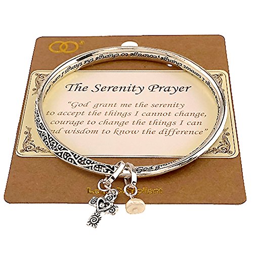 Emulily Serenity Prayer Twist Bangle Cross Pearl Charms Bracelet