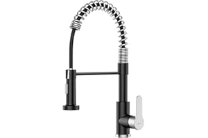 HURRAN Kitchen Faucet with Pull Down Sprayer, Kitchen Sink Faucets High Arc Stainless Steel Commercial Industrial Spring Single Handle One Hole Kitchen Faucet for Farmhouse Camper Laundry Utility Rv