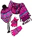 N'Ice Caps Big Girls Sherpa Lined Knitted 3 PC Set with Designs