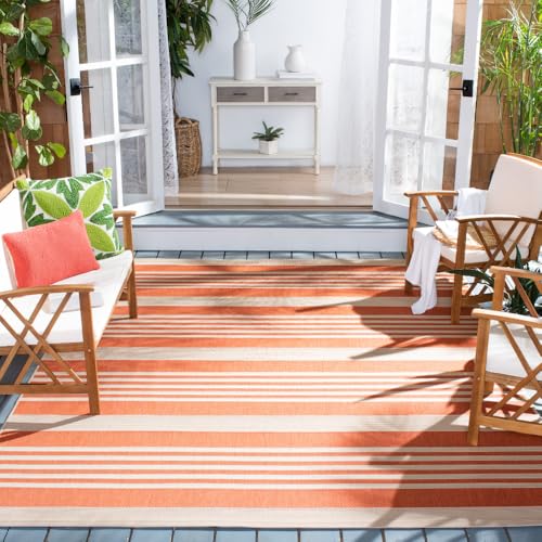 SAFAVIEH Courtyard Collection Area Rug – 8′ x 10′, Terracotta & Beige, Stripe Design, Non-Shedding & Easy Care, Indoor/Outdoor & Washable-Ideal for Patio, Backyard, Mudroom (CY6062-241)