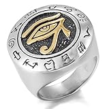 MENDINO Mens Boys Ring Stainless Steel Egyptian Eye of Horus Udjat Silver Gold Tone
