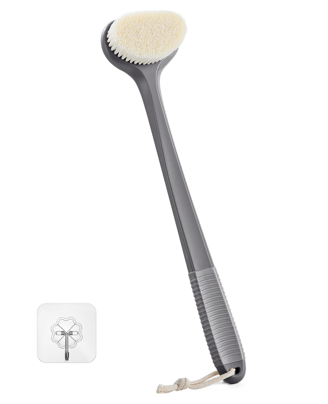 Back Scrubber for Shower with 17" Long Handle, Non-Slip Grip, Moderate Bristles Shower Brush for Gentle Exfoliation, Body Brush for Men & Women – Grey