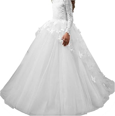 Amazon Com Kids Girls Wedding Dress Tail Lace Chiffon Butterfly