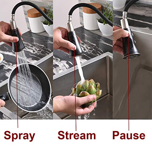 VALISY Lead-free Antique Stainless Steel Single Handle Single Lever Pull Out Pull Down Sprayer Oil Rubbed Bronze Kitchen Sink Faucet, Kitchen Faucet with Deck Plate