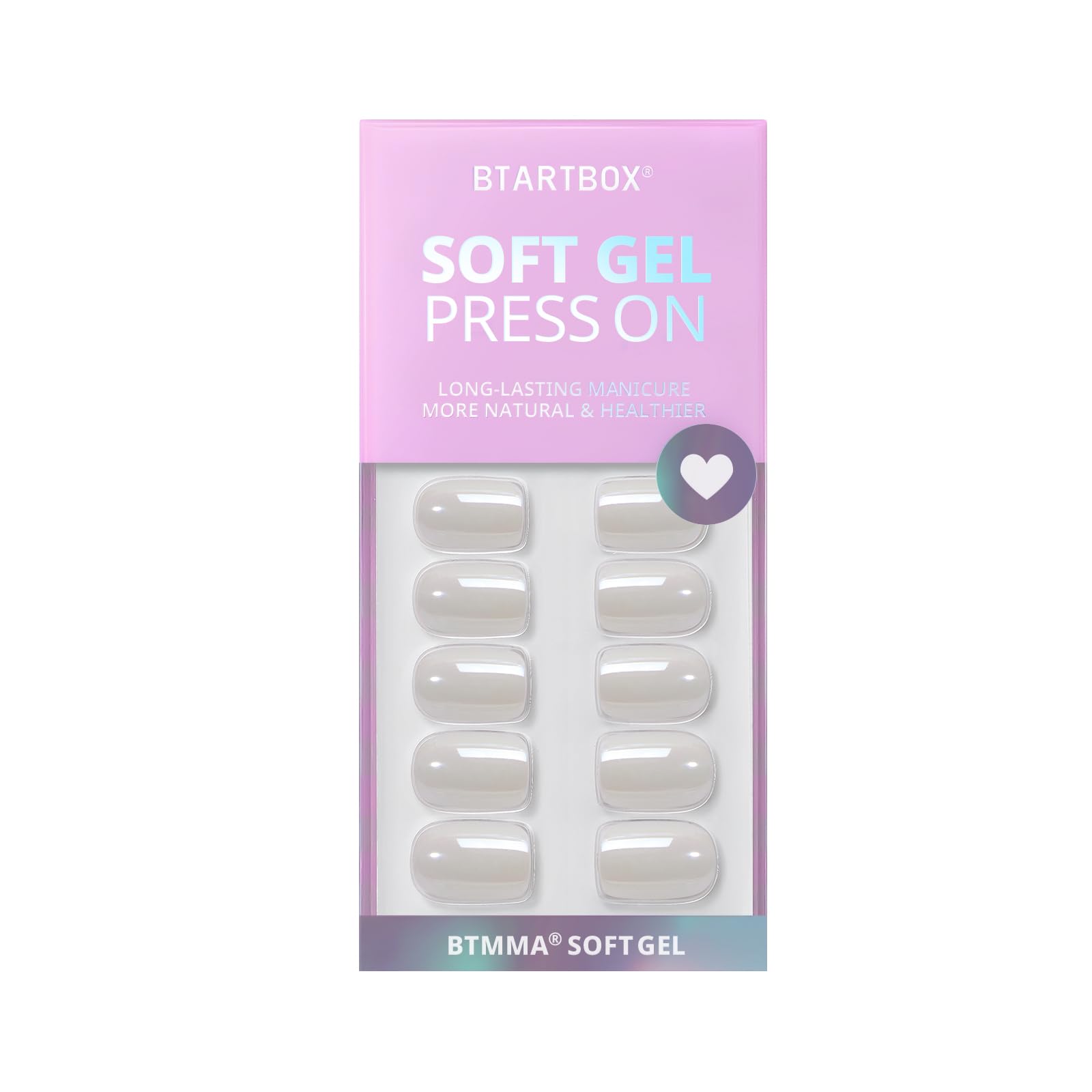 BTArtbox Press On Nails Short - White Soft Gel Press On Nails, Square Chrome Nail Tips Glue On Nails, Reusable Stick On Nails in 15 Sizes - 30 Soft Gel Fake Nails Kit, Vanilla Glazed - Image 3