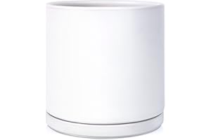 Kazeila 12 Inches Ceramic Planter Pot - Saucer and Drainage Hole - Full Glazed - Matte White
