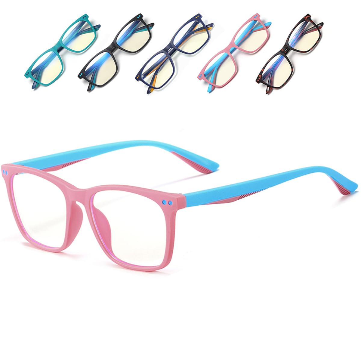 Musivon Kids Blue Light Blocking Glasses For Teens Computer Gaming Glasses Anti Blue Ray Fake Glasses For Boys Girls Children Age 4-14 (Pink Blue)