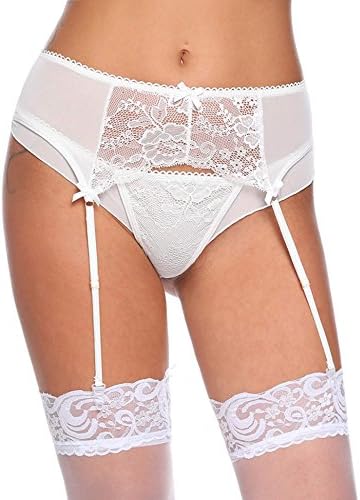 GBoon Women's Garter Belt Lace Hosiery Thigh High Stockings With Suspender Belt Pure White X-Large