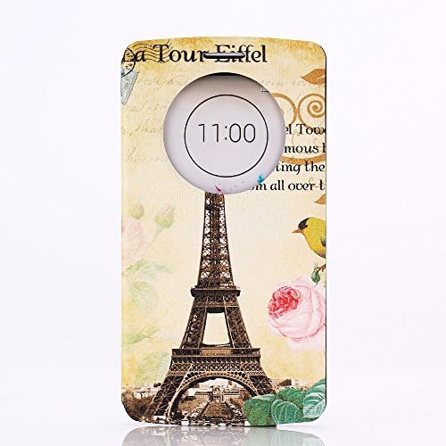 LG G3 Case, GOODTONY [Quick Circle Window] [Slim Fit] Premium [Cartoon Cute Printing] PU Leather Ultra Slim Flip Smart Cover for LG G3 (smile face) (Eiffel Tower)