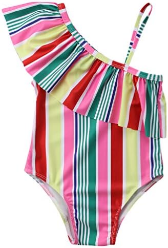 Alione Infant Toddler Ruffles Sleeve One-Piece Swimwear Girls Off Shoulder Swimsuit Bathing Suit for 1-7T