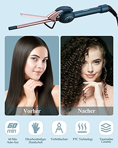 CkeyiN Professionelle Lockenstab Kleine Locken,Mini Lockenstab Keramik,9mm Elektrische Lockenwickler Haar Styling Werkzeuge Mit Schwarze Handschuhe Klein Lockenstab für Männer/Frauen/Kinder