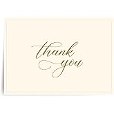 Designer Greetings Bulk Blank Thank-You Cards for Any Occasion, Beige and Gold Foil Embossed Script (100 Foil-Embossed Thank-You Notes, Seals and Envelopes) – Perfect for Business, Graduation, Baby