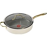 T-Fal Preserve Ceramic Nonstick Saute Pan with Lid 5.5 Qt, Oven and Broiler Safe up to 350°F Cookware, Frying Pan, Stay-Cool Handle, Skillet Pots and Pans, Beige
