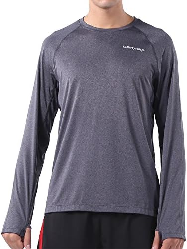 Garvirp Men's Long Sleeve Running T-Shirt Workout Tee Gym Top Heather Gray L