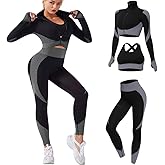 Veriliss 3pcs Seamless Outfit Workout Sets Gym for Women, Fitness Sports School Running Clothes Yoga Sportswear