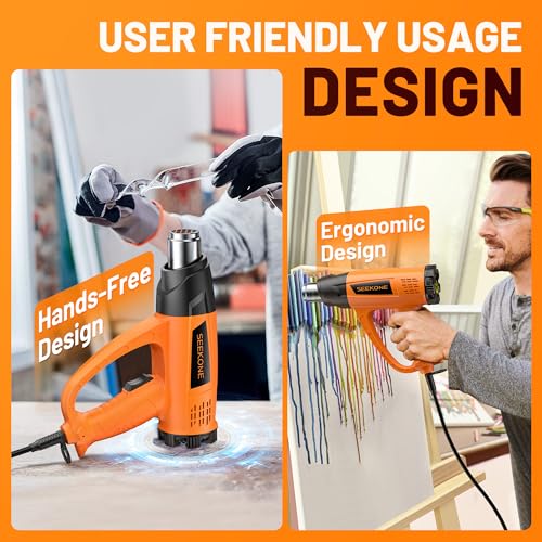 Seekone Heat Gun Kit with 2-Temperature Control (60°C - 600°C), Hot Air Fan, Hot Air Dryer, 4 Attachment Nozzles for Targeted Despeckling, Soldering and Shrinking