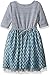 Youngland Girls' Grey to Chevron Crochet Knit Fashion Dress with Blue Trim and Removable Necklace