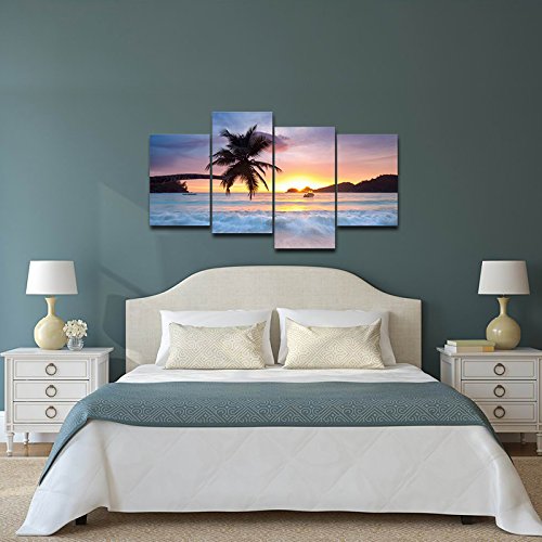 Pyradecor-Sunrise-Beach-Theme-Canvas-Prints-Wall-Art-Ocean-Sea-Pictures-Paintings-for-Living-Room-Bedroom-Home-Office-Decorations-Modern-4-Piece-Stretched-and-Framed-Seascape-Giclee-Artwork Pyradecor Sunrise Beach Theme Canvas Prints Wall Art Ocean Sea Pictures Paintings for Living Room Bedroom Home Office…