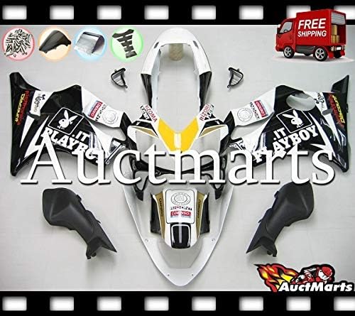 Auctmarts Injection Fairing Kit ABS Plastics Bodywork with FREE Bolt Kit for Honda CBR600F4i CBR 600 F4i 2004 2005 2006 2007 White Black Yellow Playboy (P/N:1g15)