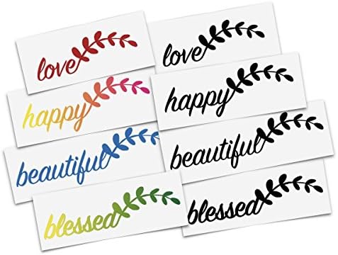 Tattoo Moments Collection of Temporary Tattoos - Love, Beautiful, Happy, Blessed (Set of 16 Motivating Tattoos) - Uplifting, Fashionable, Skin Safe and Waterproof - Perfect for Arm, Chest, Back or Leg