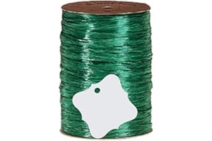 CELEBRATE NEXT Pearlized Emerald Gift Wrap Packaging Raffia Ribbon with Contoured Novelty Gift Tags
