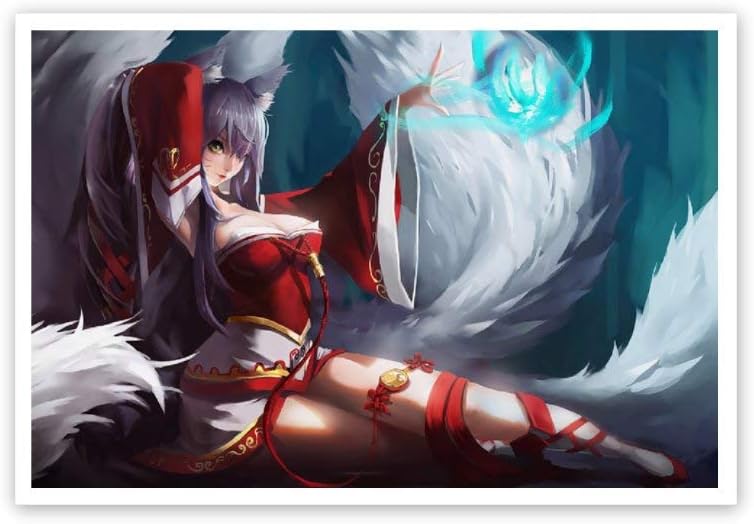 Ionia Anime League of Legends Poster,Ahri (56),3D Print Wall Art for Living Room,Bedroom,College Dorm Home Decorations Giclee Oil Paintings,8x12 inch