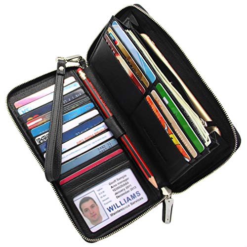 Women RFID Blocking Wallet Genuine Leather Zip Around Clutch Large Travel Purse Black Women RFID Blocking Wallet Genuine Leather Zip Around Clutch Large Travel Purse Black