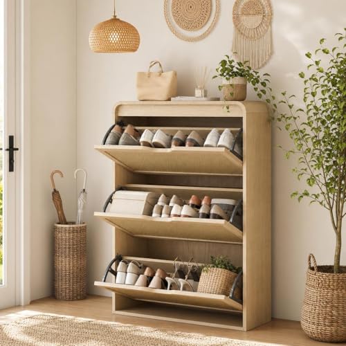 Garvee Rattan Shoe Cabinet with 3 Flip Drawers