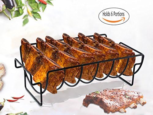 BBQ WINJ Non-Stick BBQ Grilling Rib Rack BBQ Roast Rack，Non-Stick Barbecue Rib and Roast Rack, 6 Holds Rib Holder Grilling Basket, Meat Turkey Chickens with 2 Handle,for Grilling Camping