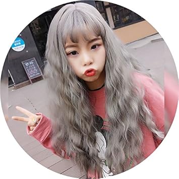 Amazon Com Ms Korean Air Bangs Wig Long Curly Hair Corn Hot