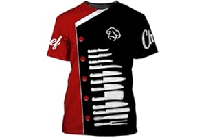 QUNBZOU Mens 3D Print Chef Jacket Short Sleeve Personalized Chef Coat Quick Dry T-shirt Cook Shirt BBQ Shirt