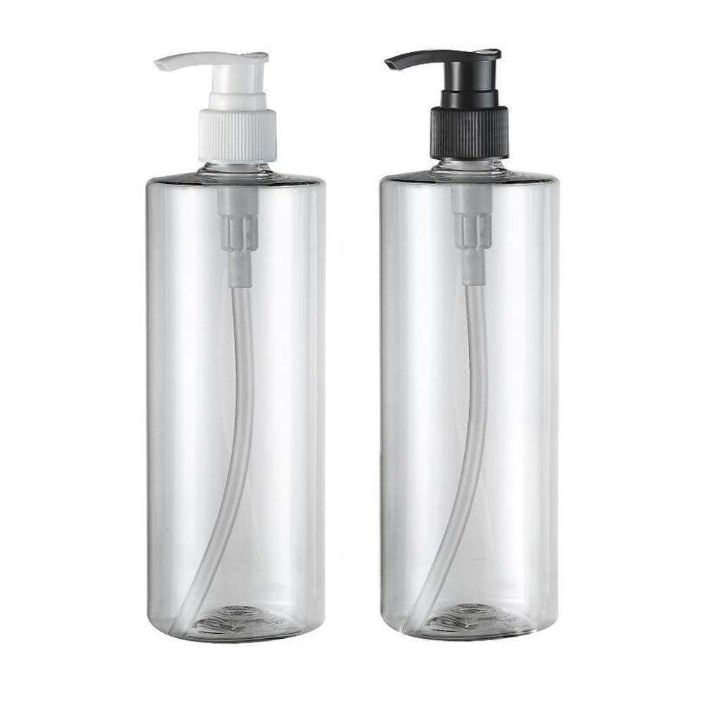 2PCS 500ML 17OZ Empty Refillable Clear Plastic Press Pump Bottle with Color Random Pump Head Lotion Shampoo Shower Gel Pot Holder Cosmetics Container Shower Bathroom Supplies for Home Use
