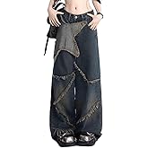 BXCNCKD Women's y2k Retro Leg Wide Leg Pants with Star Pattern Rough Edged Floor Pants high Waisted Loose Jeans