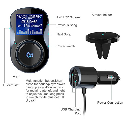 image for Guzack Bluetooth Car FM Transmitter Hifi Wireless Car Radio Receiver S