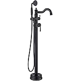 Free Standing Tub Faucet, Qinkell Classic Elegant Gooseneck Freestanding Bathtub Faucet with Sprayer Brass Luxury Floor Mount Bath Faucets High Flow Roman Tub Filler, Matte Black (QC-202511BK)