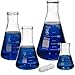 Glass Erlenmeyer Flask Set with Magnetic Stir Bar - 4 Sizes - 50, 150, 250, and 500ml, Boro. 3.3 Glass, Heavy Duty Rim, Thick Wall, Karter Scientific 233U2