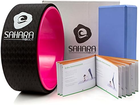 Yoga Wheel &amp; Yoga Block: Dharma Yoga Wheel For Stretching, Balance And Flexibility, Strongest And Thickest Padding For Comfort, Non-Slip Yoga Roller w/Fitness Instructions Guide, 13 x 5 Inch (PINK)