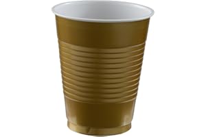 Amscan 436801.19 Party Tableware, Big Party Pack Plastic Cups, Party Supplies, Gold, 16 Ounces, 50Ct
