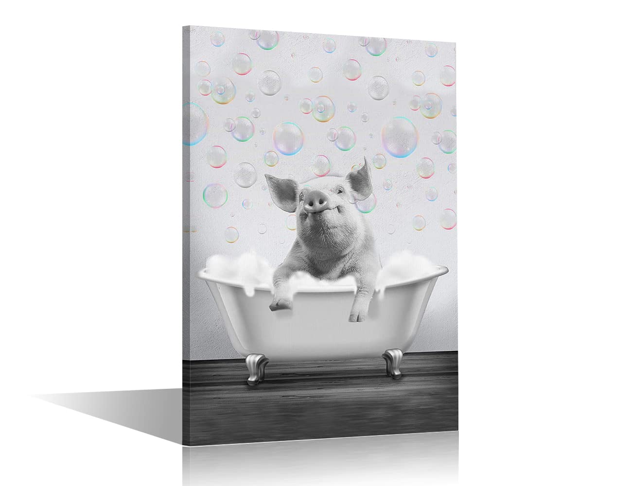 Piggy in Bathtub Bubble Funny Animals Picture Canvas Wall Art for Bathroom Living Room Bedroom Modern Artwork Print for Home Decor Framed Ready to Hang 12x18inch (30x45cm) — image 1
