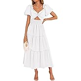ZESICA Womens Summer Casual Flowy Vacation Maxi Dress 2026 Short Puff Sleeve A Line Smocked Cutout Beach Party Dresses