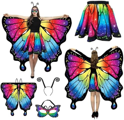 DAZZTIME Disfraz De Mariposa Para Mujer – Incluye Falda Tutú, Diadema Y Máscara, Tallas S-M-L, Ideal Para Carnaval Y Fiestas