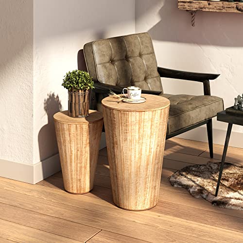 COZAYH Farmhouse Nesting Barrel Side Table, Rustic Space Saving Storage