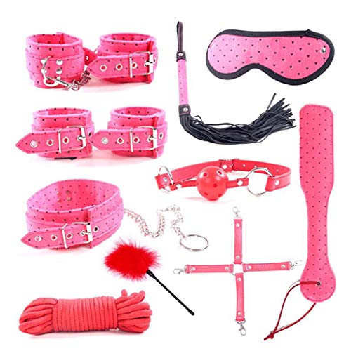 GLUSa 10 Pcs SM R’estraints Kit Bondage Erotica Gear ODY Harness Straps Waist Belts for Couples Flirting, R’estraint Bondageromance Kit with 3 Colour Jeans Sunglass (Color : Pink)