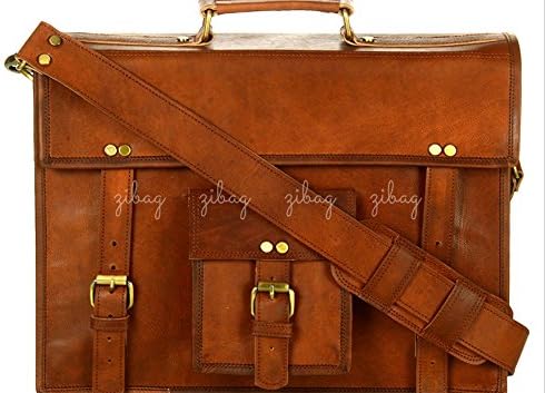 ZiBag 18 Inch Genuine Leather Handmade Vintage Rustic Crossbody Messenger Courier Satchel Bag ~ Business Work Briefcase Laptop Everyday Office College School ~ Handcrafted Rugged &amp; Distressed Bag