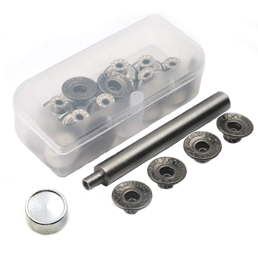 Photo 1 of 20 Pieces Jeans Button Tack Buttons Snap Fastener Press Studs Metal Replacement Kit with Storage Box, Diameter 17MM(0.67 Inch) (Style 2)