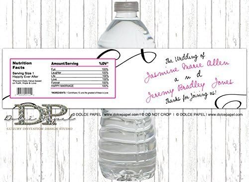 10 Simple Modern Pink and Black Wedding Water Bottle Labels Peel-n-Stick