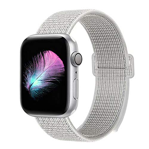 HILIMNY Compatible for Apple Watch Band 38mm 40mm, New Nylon Sport Loop, Adjustable Closure Wrist Strap, Replacement Band Compatible for iWatch Series 4 3 2 1(38mm 40mm, Summit White)